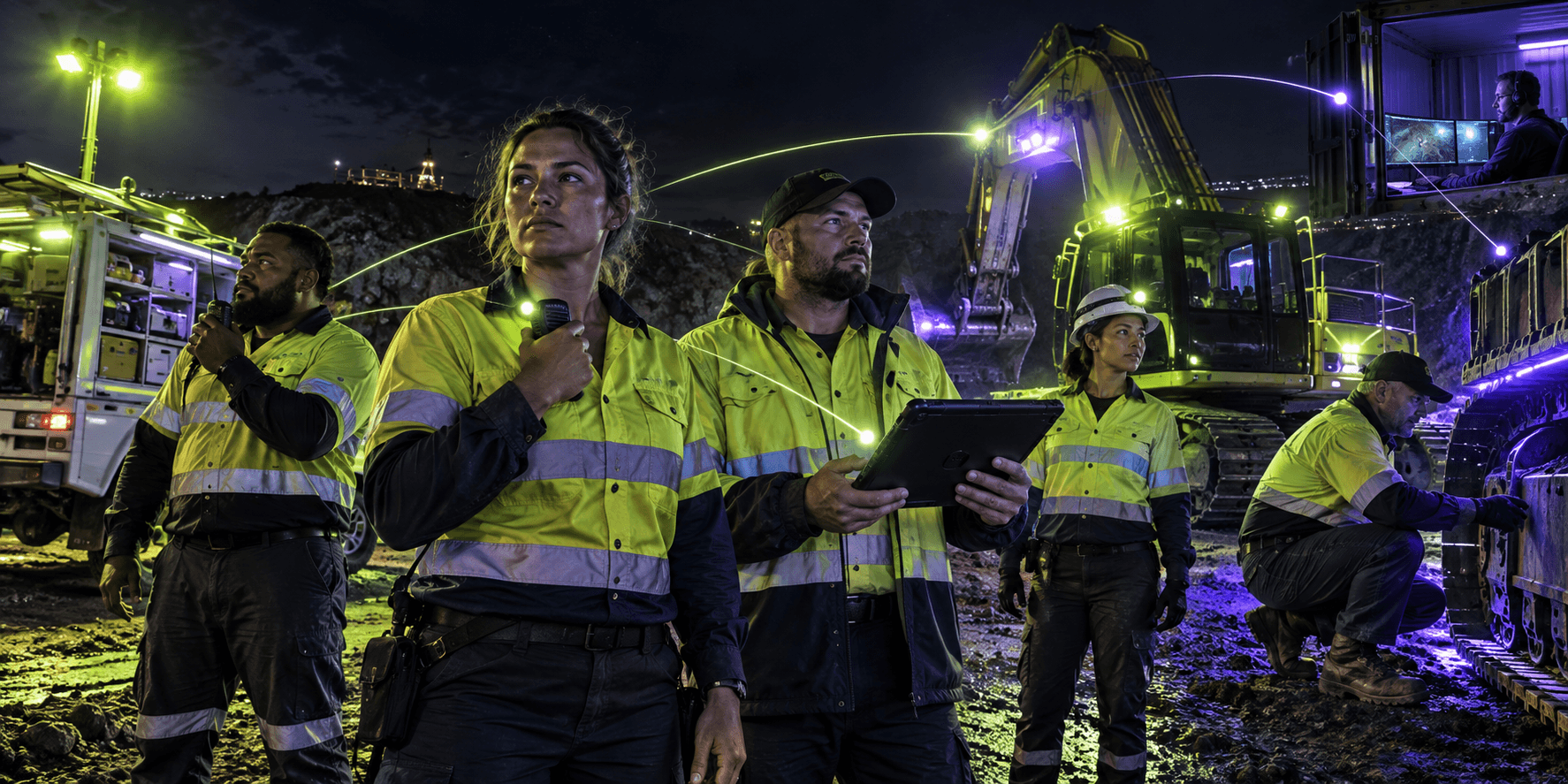 Australian plant hire operations crew connected to field support